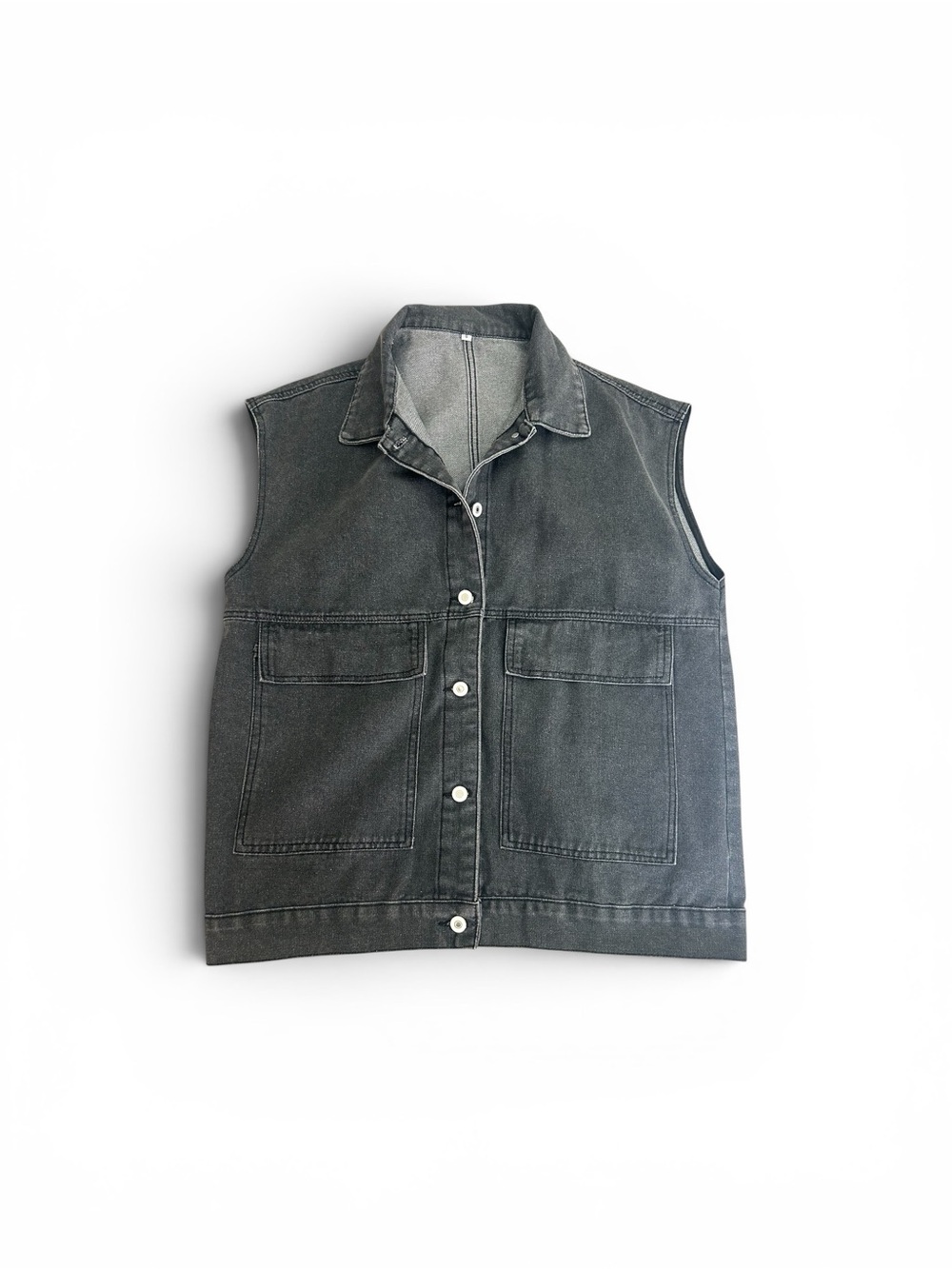 Oversized Grey Denim Utility Vest Jacket Shacket Baggy - Fits L/XL (Unisex)